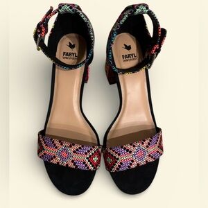 Faryl by Farylrobin Dune Neon Mix Block Heel Ankle Strap Sandals Sz 8 Boho